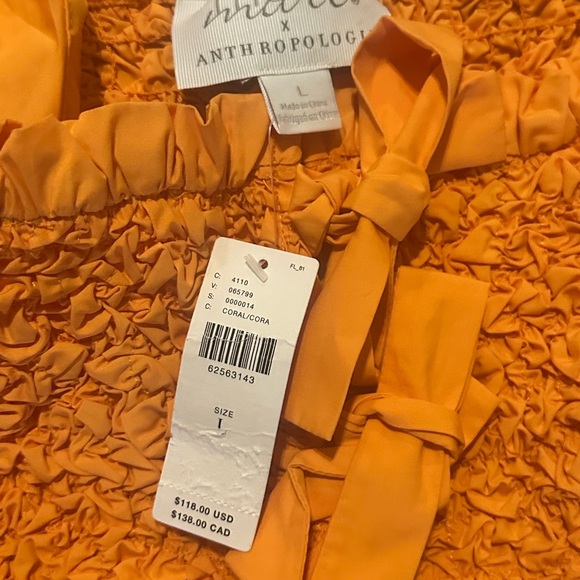 Anthropologie Mare Mare Orange Smock Bow Tie Crop Top Blouse Flutter Sleeve NWT - Picture 6 of 6